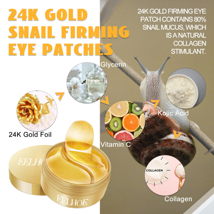 24K Gold Snail Firming Eye Patches, Improve Eye Wrinkles And Tear Furrows, Tighten And Lift The Skin Around The Eyes And Moisturize - Image 6