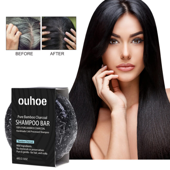 Organic Bamboo Charcoal Shampoo Bar, Deep Cleansing Scalp Strong And Strong Hair Nourishing Repair Improve Dry Shampoo Soap - Image 3